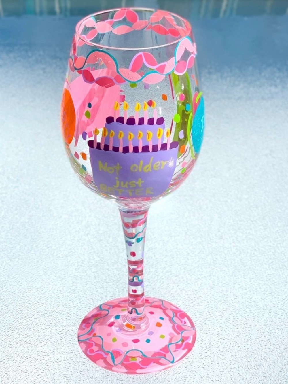 Lolita Pink & Multicolor It’s My Birthday Hand Painted Wine Glass - Picture 2 of 6